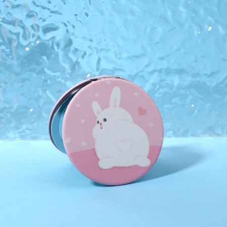 Mirror - anti -stress "Bunny", folding, D = 7.2 cm, with an increase, artificial leather, pink color-4