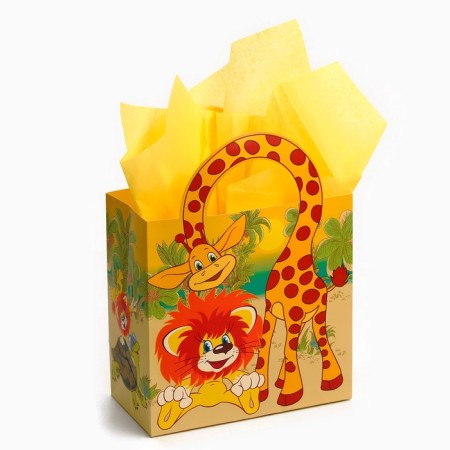 Gift package with packaging paper with silence, 22x22x12 cm, lion and turtle