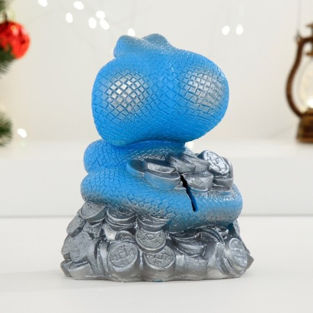 The piggy bank "Snake on money" Blue, 16cm-2