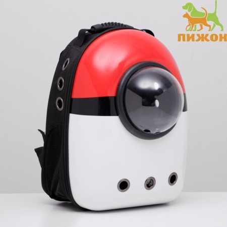 A backpack for carrying animals with a viewing window, 30 x 24 x 42 cm, red-white