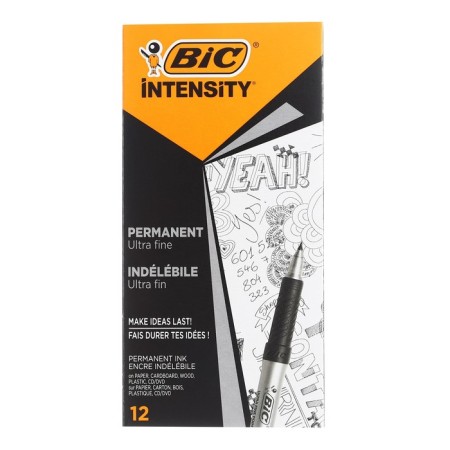 Permanent marker universal 0.8mm BIC MARKING ULTRA Fine, thin letter, rubber clip, black-5
