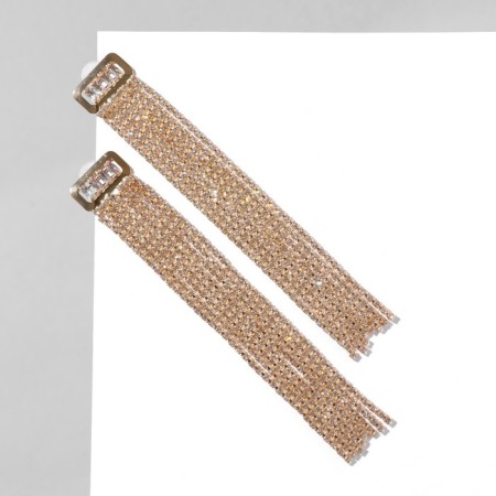 Hanging earrings with Hollywood rhinestones, 8 rows, white color in gold, 12 cm-1