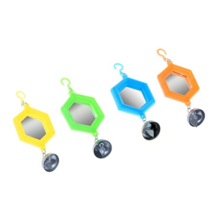 Bird toy mirror with a metal bell No. 2 Mix flowers-1