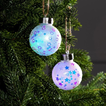 Set of Christmas tree balls "Stars and rings" 2 pcs., Battery, 1 LED, GGB glow