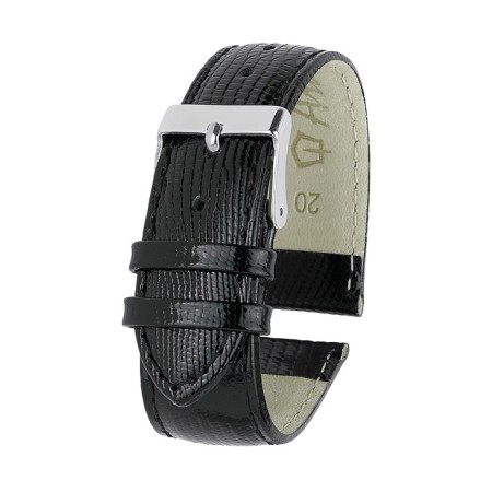 Watch strap, male, 20 mm, genuine leather, black