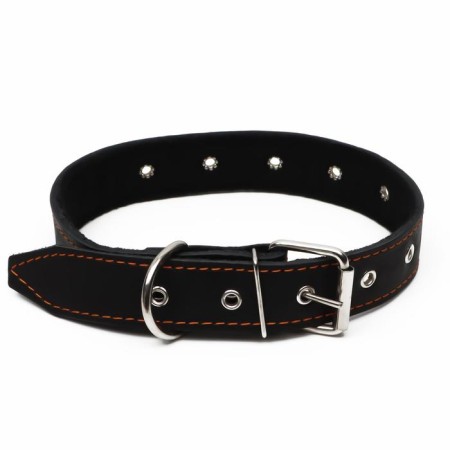 Leather collar on synthetic winterizer, dimensionless, 71 x 3.5 cm, Osh 29-62 cm, black-1