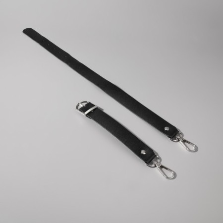 Genuine leather bag, adjustable, with carbines, 60 ± 2 cm × 2.5 cm, black/silver color-3