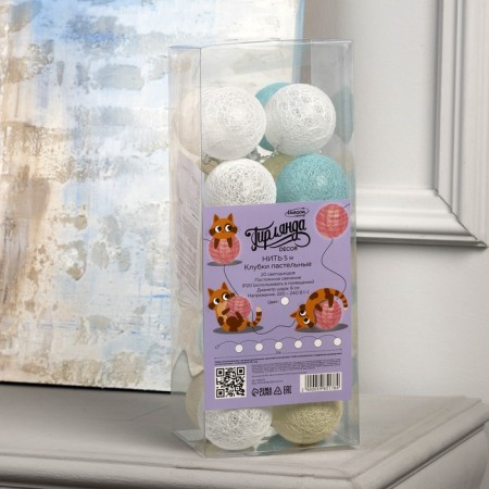 Garland “thread” 5 m with nozzles “pastel”, ip20, transparent thread, 20 LED, white glow, 220 V-6