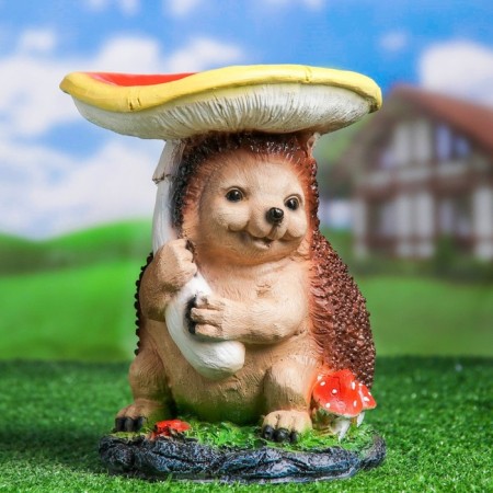 Garden Figure-Hedgehog "Gray Hedgehog under the Mushroom" good souvenirs from polystone, 23 cm, average-4