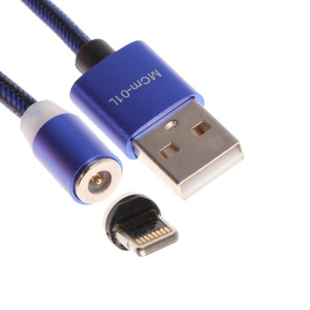 Cable MaxVI MCM -01L, Lightning - USB, 2 A, 1 m, magnetic, nylon, backlight, blue