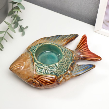 Ceramics candlestick for 1 candle "sea fish" 5x18.5x11 cm-1