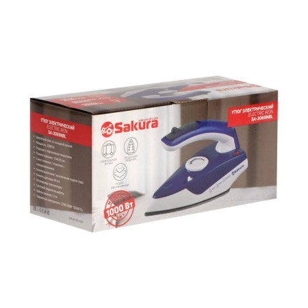 Iron Sakura SA-3069, 1000 W, ceramic sole, 80 ml, folding handle, blue-9