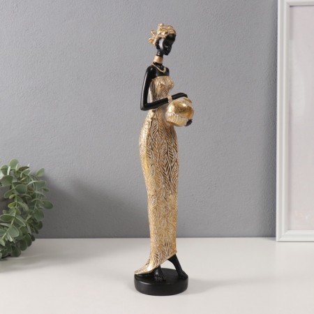 Souvenir Polystone "African in a dress with leaves, with a pot" Gold 8.5x8x39 cm-1