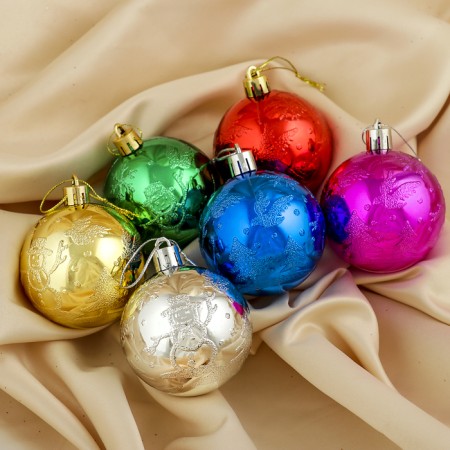 Set of balls plastic D-6 cm, 6 pcs "Snowman" mix