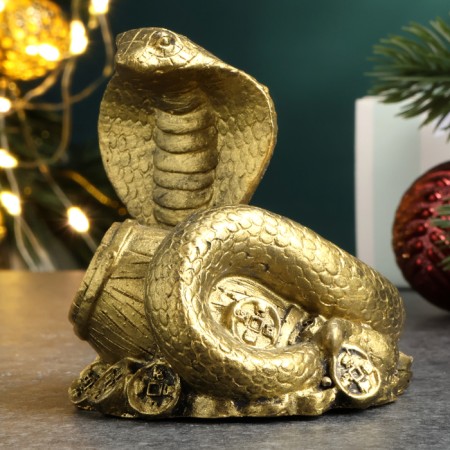 Figure "Snake on money with a barrel" Old gold, 6x6x5cm-1