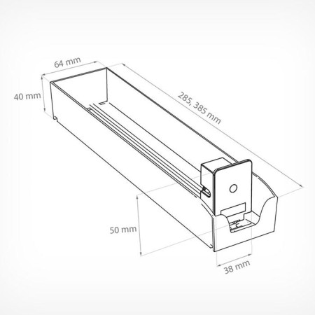 A plastic tray for cigarettes with an integrated pusher, l = 285, pushing force 3 Newton-2