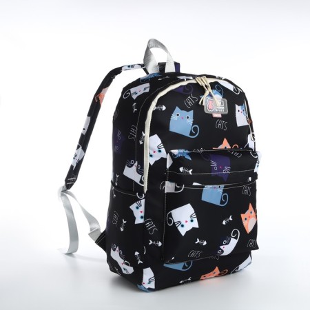 School backpack from textiles on lightning, 3 pockets, black color-2