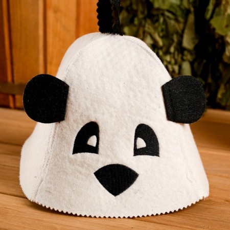 A cap for a bathhouse with children's thermal "Panda" with ears, felt, 100% wool-3