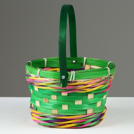 Wicker basket, d18 x 11 x 24 cm, green, bamboo-2
