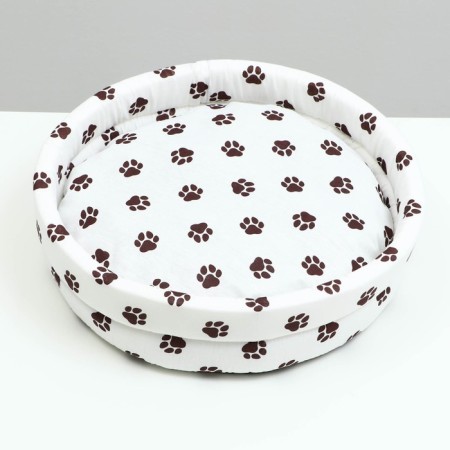 Lowcost Lyncost Round, Poplin, 40 x 40 x 12 cm, white with paws-1
