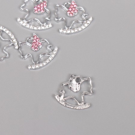 Decor for creativity metal, rhinestones "Horse with a pillow" silver, pink 1.7x1.8x0.3 cm-1