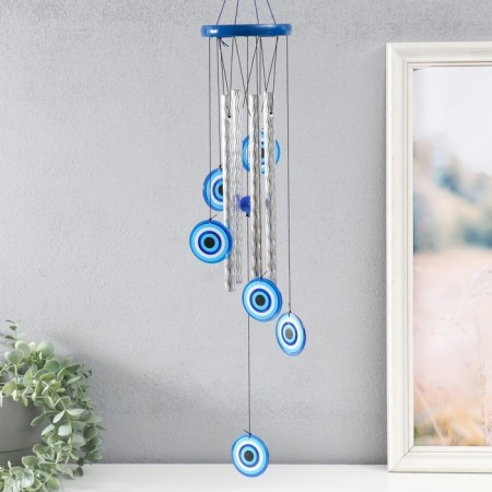 Wind music metal, plastic, tree "Eyes" from the evil eye 4 pipe h = 47 cm, blue