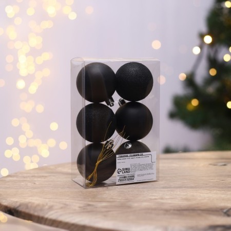 New Year's Christmas Balls “with NG, Kruch”, for the New Year, plastic, d = 6, 6 pcs., Black color-6