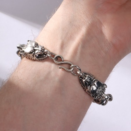 Male Bracelet "Brutal" wolves, color black silver, 22 cm-3