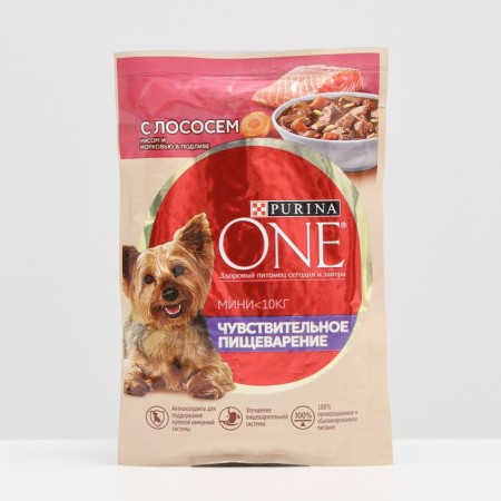 Wet feed Purina One "Sensitive" for dogs, salmon/rice/carrots in gravy, 85 g