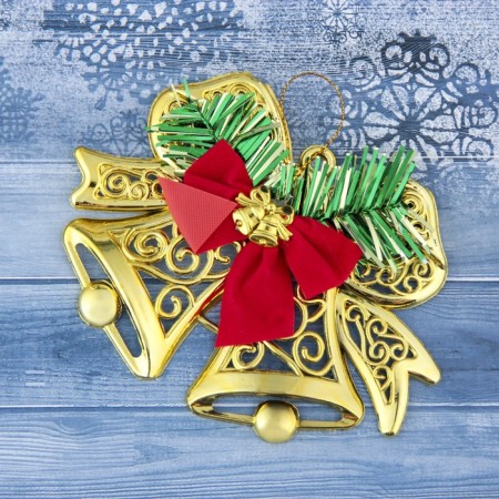 Decoration Christmas tree "double bell with bows" 12.3x9.5 cm, gold