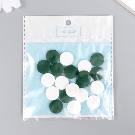 Beads for creativity wood "flat circle" set of 20 pcs white, green 0.4x1.5x1.5 cm-3