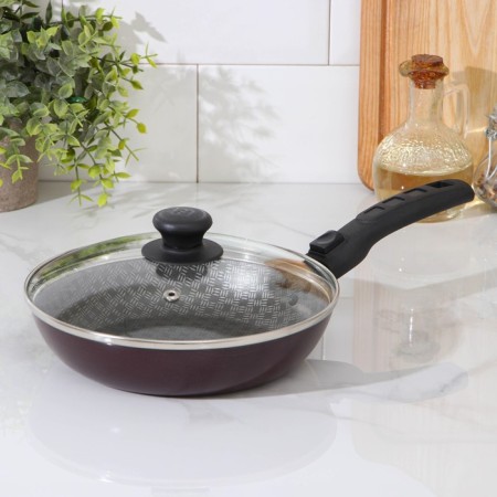 Pan "hostess", d = 20 cm, removable handle, glass cover, anti -stick coating, burgundy color-9