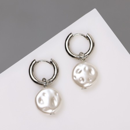 Earrings with the removable element "Transformer" pearl disk, white color in silver