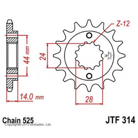 Leading star JTF314-16, F314-16, JT SPROCKETS, chain 520, 16 teeth