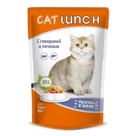 Wet Cat Lunch food for cats, pieces in jelly, beef/liver, 85 g