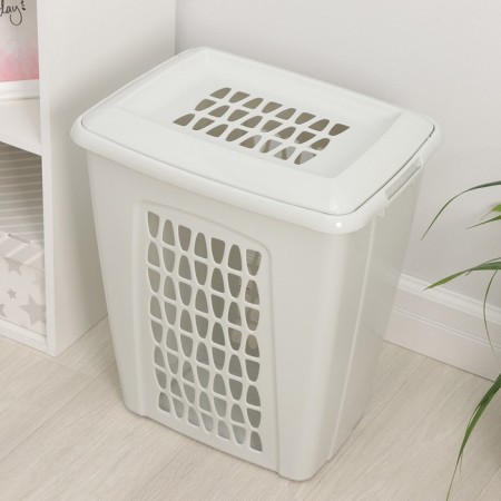 Besnaya basket with a lid "Moletta", 45 l, 43 × 32 × 48 cm, the color is light gray-1