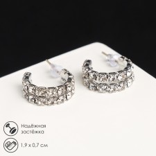Серьги со стразами «Античность» двойная, цвет белый в серебре