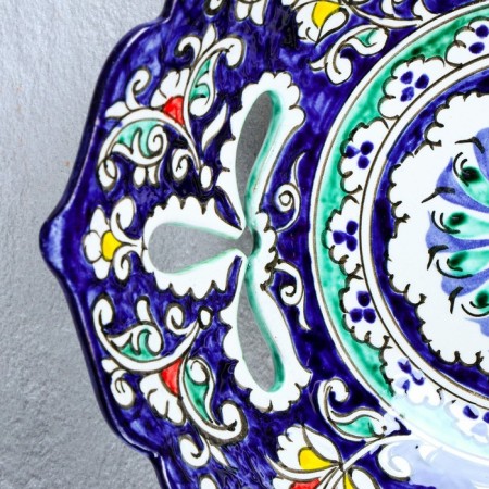 Rishtan ceramics "Flowers", 27 cm, blue, corrugated, oval-6