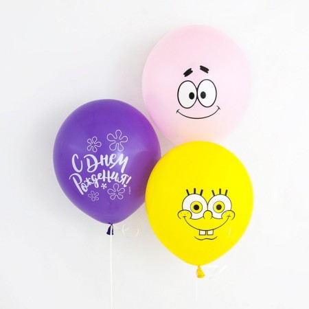 Latex ball 12 "Bob sponge," Happy Birthday! ", Pastel, mix 2 tbsp, 25 pcs.-2