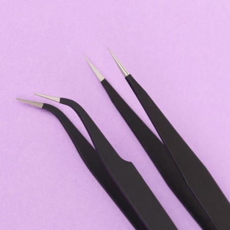 A set of tweezers for eyelash extensions, 2 pcs, 12.5 cm, black color-1