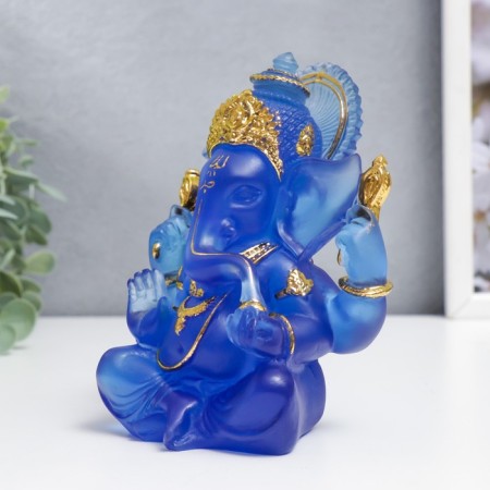 Souvenir Polystone "Ganesha - Indian Divine" Blue with gold 14x8x7 cm-3