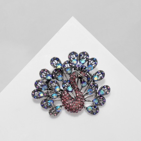 Brooch "Bird" Peacock, the color of purple-blue in black silver-2