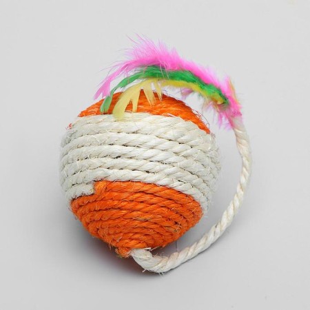 Sisali ball with feathers "Loretta", 6.5 cm, mix of flowers-6