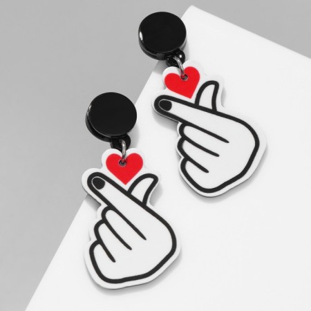 Acrylic earrings "heart" fingers, colored in silver-1