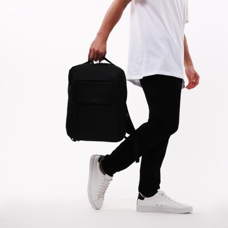 Male backpack on a zipper, 4 outer pockets, with USB, black color-5