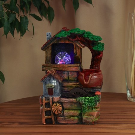 Fountain "houses with a staircase under a tree" 27x19 cm (with backlight)-3