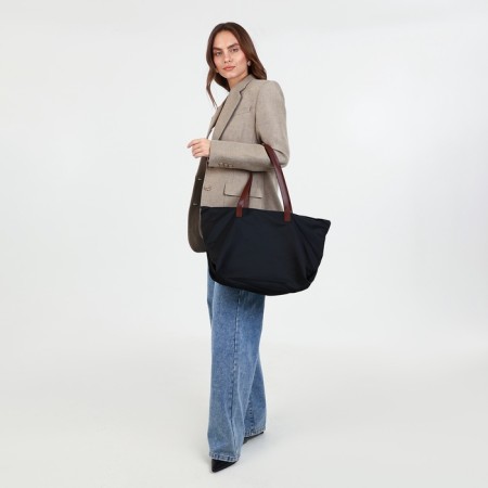 Soper bag with zipper, black color-5