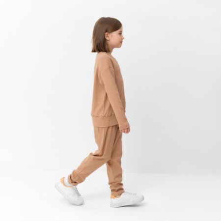 Suit for a girl (sweatshirt, trousers) minku beige color, height 128 cm-1