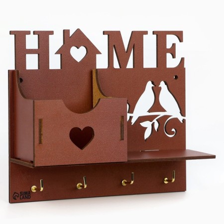 The keywood is wall -mounted with a shelf with a shelf and a “Home” pocket, 17 x 14.5 cm.-3