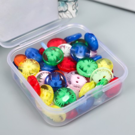 Buttons plastic 2 punctures "translucent flash" 1.4x1.4 cm set 60 pcs MIX 2.5x5.7 cm 90957-2